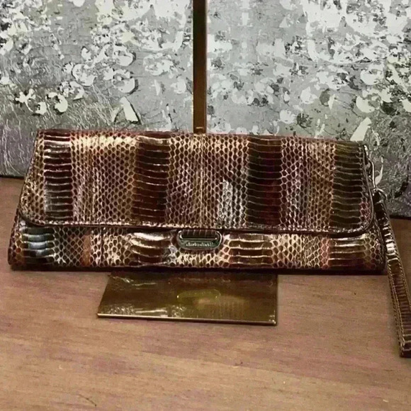 Charles David Handbags - Charles David Leather Snakeskin Bronze Clutch Bag